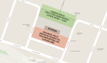 Torget. Ritning med busshållplats på torget.