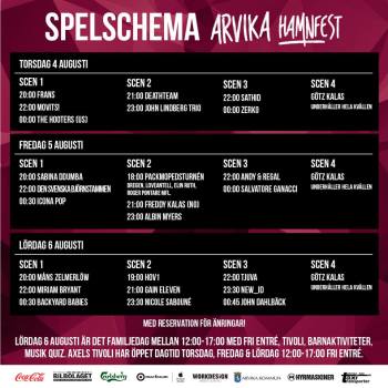Spelschema för Arvika Hamnfest 2016. Foto: Arvika Hamnfest.