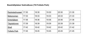 Busstider Parkliv 2019