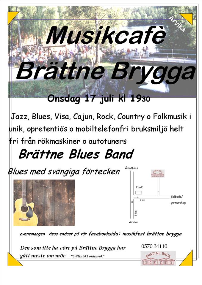 Affisch Musikfest Brättne brygga 17 juli 2019.