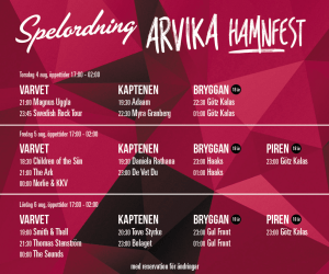 Spelschema Arvika hamnfest 2022.