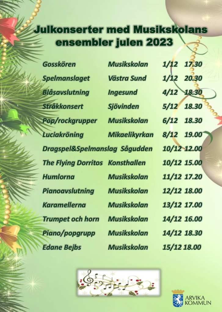 Affisch: Julkonserter med Musikskolans ensembler julen 2023
