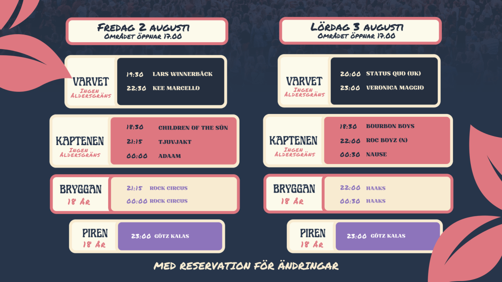 Spelschema för Arvika Hamnfest 2024.