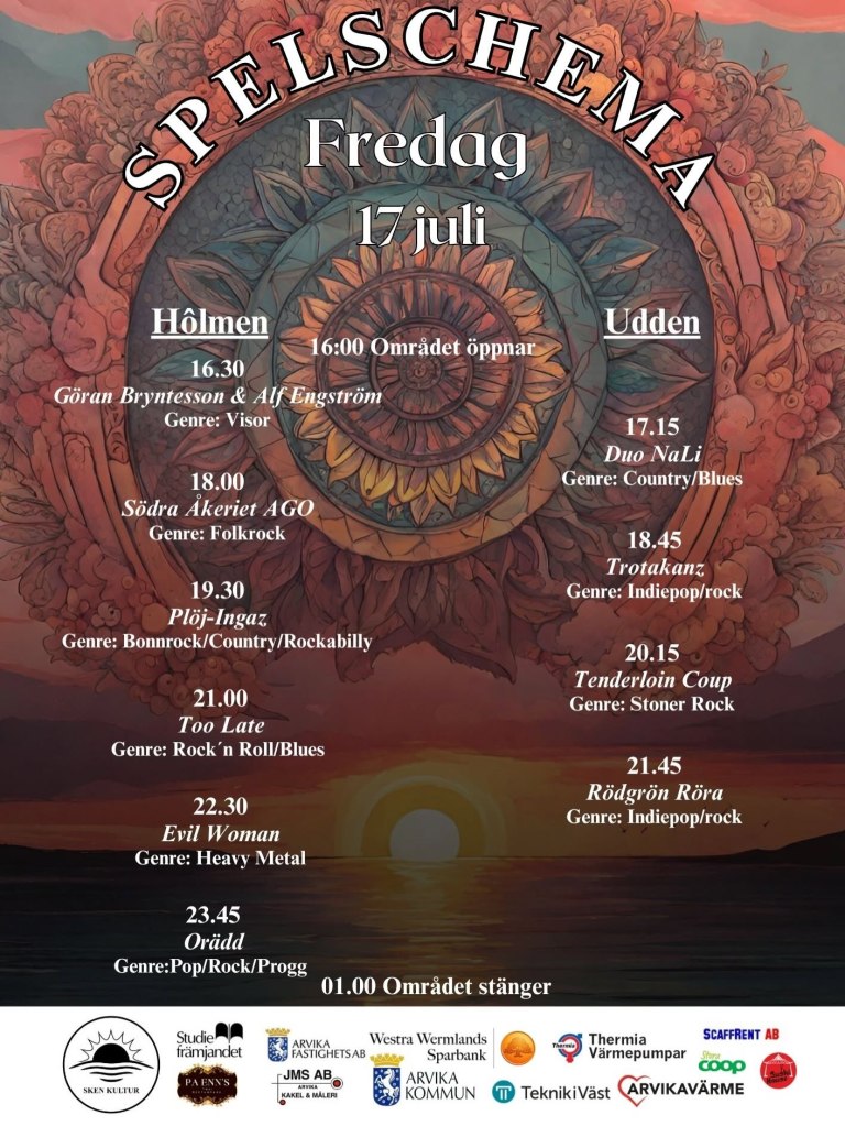 Spelschema fredag - Viksholmsfestivalen 2026.