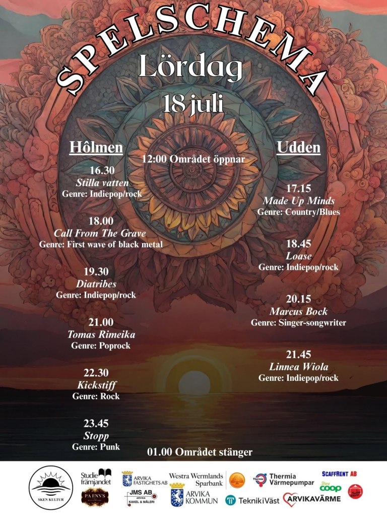 Spelschema lördag - Viksholmsfestivalen 2026.